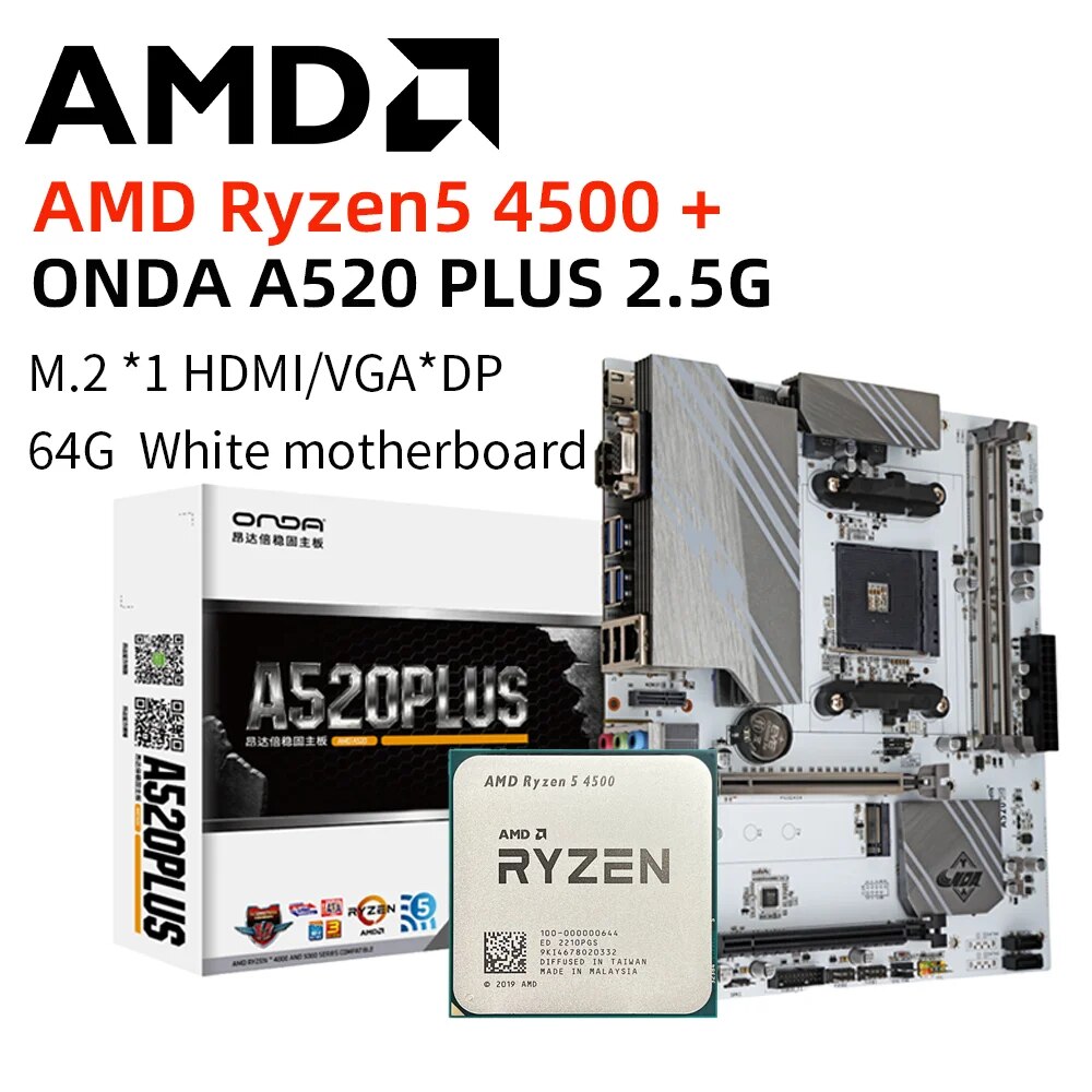AMD R5 4500 CPU + ONDA A520-PLUS 2.5G  AM4  , DDR4 64GB PCI-E 3.0 M.2 ũž κ 